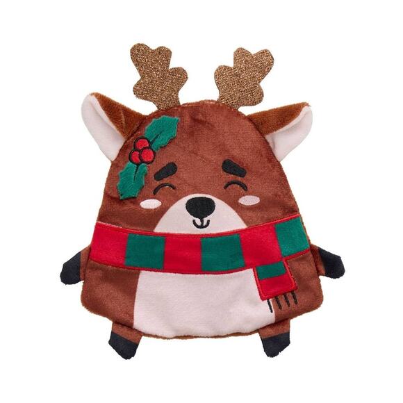 Merry & Bright Reindeer Flattie Dog Toy Squeaky Crinkle Thrash Toss Shake Winter - Picture 1 of 4